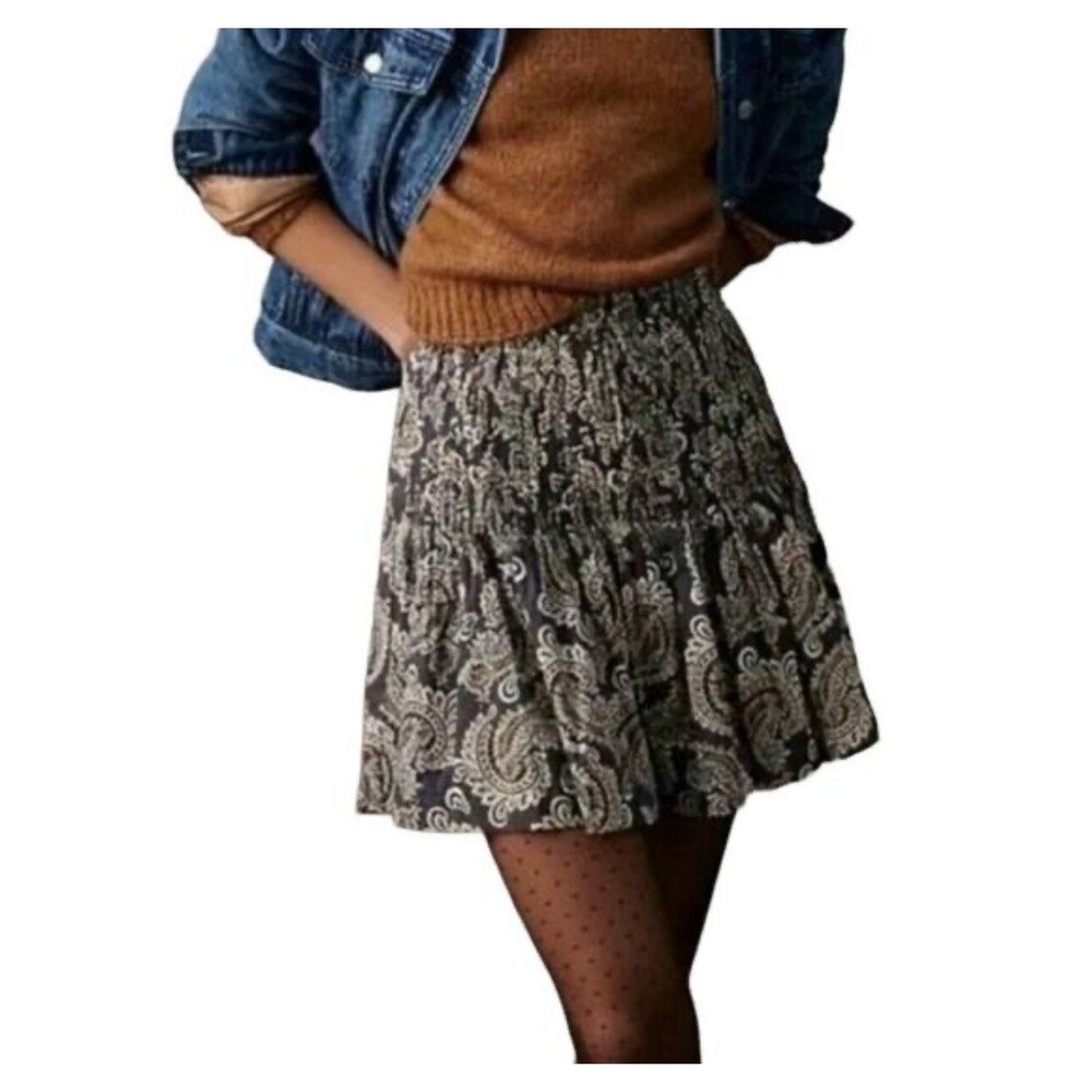 Anthropologie NEW Eula Mini Skirt MEDIUM Paisley Floral Pintucked Peasant Boho